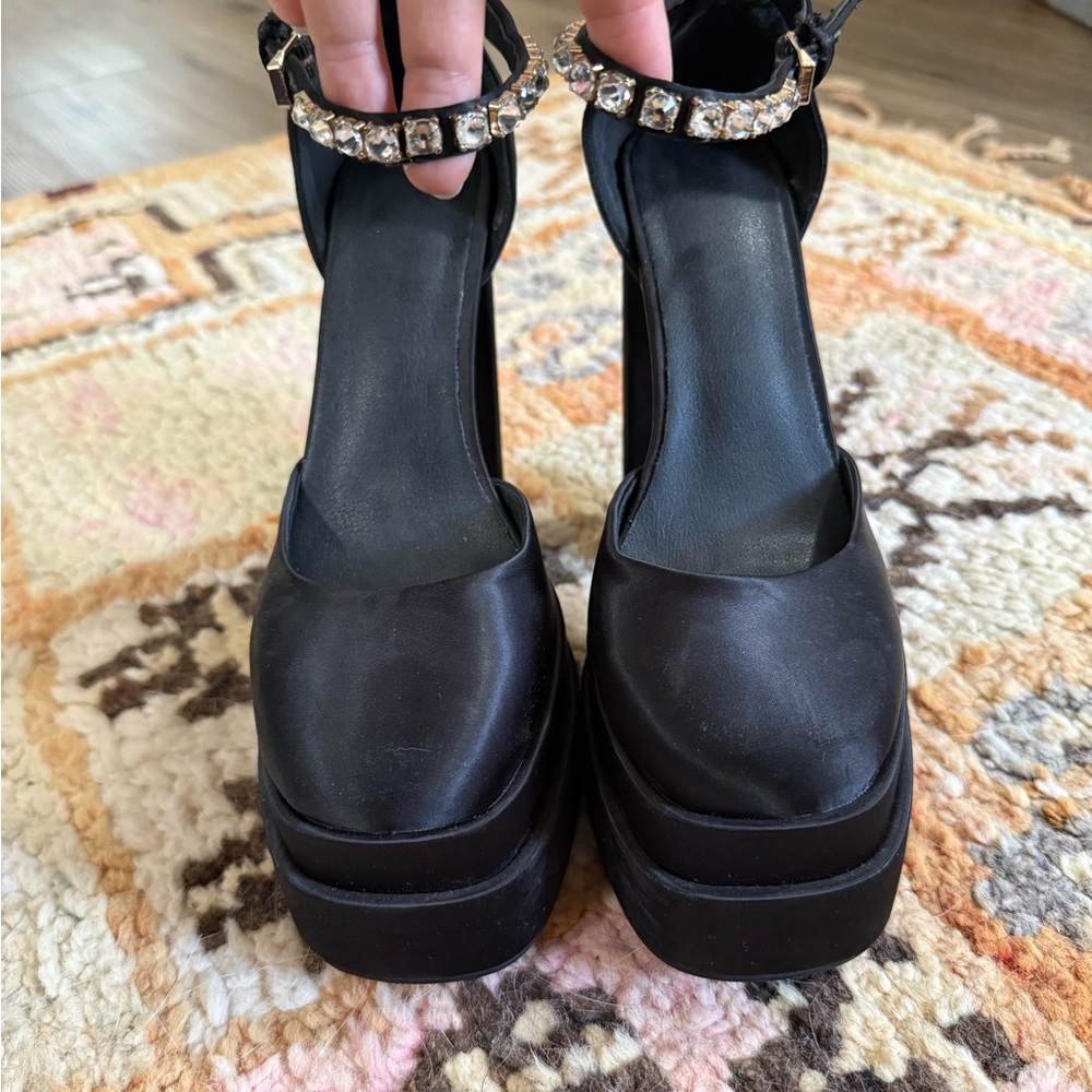 Amazon Black Platform Shoes with Rhinestone Ankle Strap